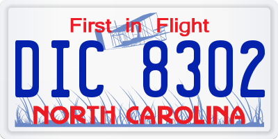 NC license plate DIC8302