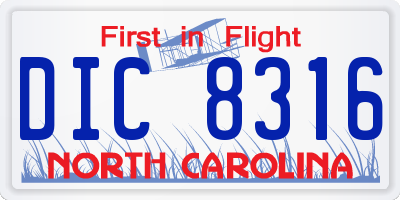 NC license plate DIC8316