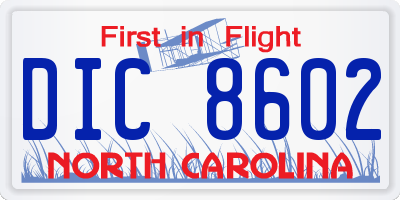 NC license plate DIC8602