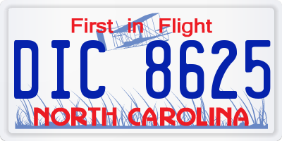 NC license plate DIC8625