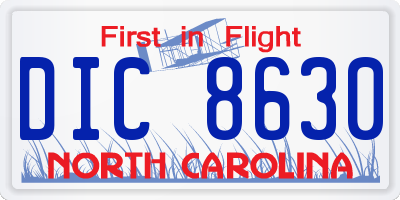NC license plate DIC8630