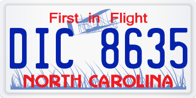 NC license plate DIC8635