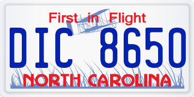NC license plate DIC8650