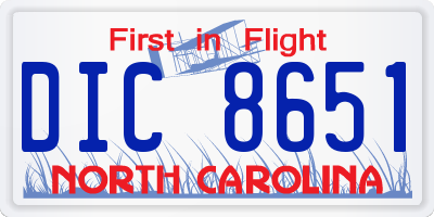 NC license plate DIC8651