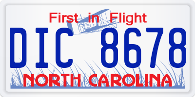 NC license plate DIC8678