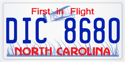 NC license plate DIC8680