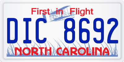 NC license plate DIC8692