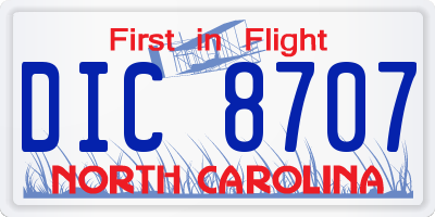 NC license plate DIC8707