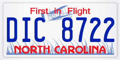 NC license plate DIC8722