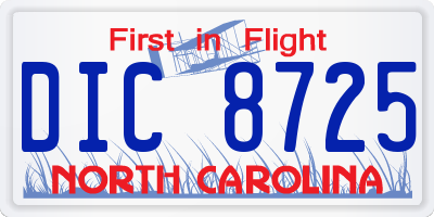 NC license plate DIC8725