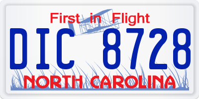 NC license plate DIC8728
