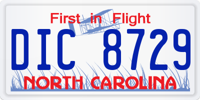NC license plate DIC8729