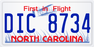NC license plate DIC8734