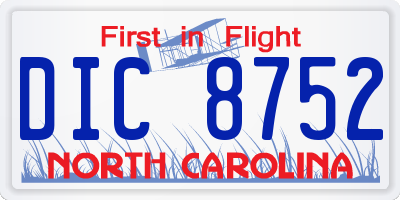 NC license plate DIC8752