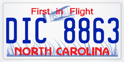 NC license plate DIC8863