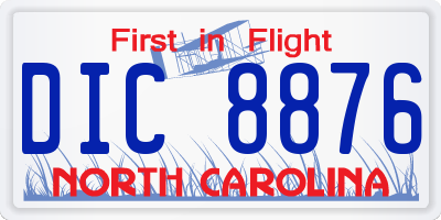 NC license plate DIC8876