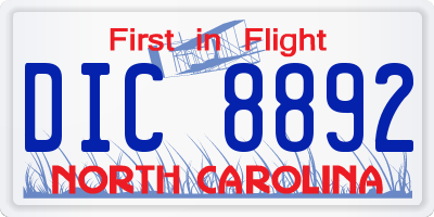 NC license plate DIC8892