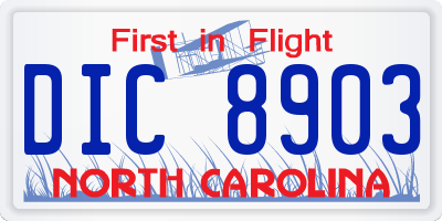 NC license plate DIC8903