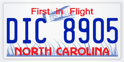 NC license plate DIC8905