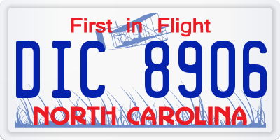 NC license plate DIC8906