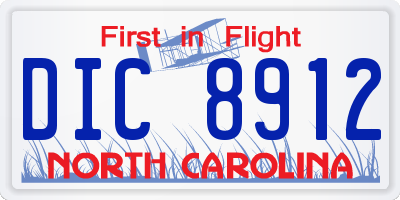 NC license plate DIC8912