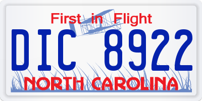 NC license plate DIC8922