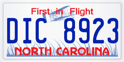 NC license plate DIC8923