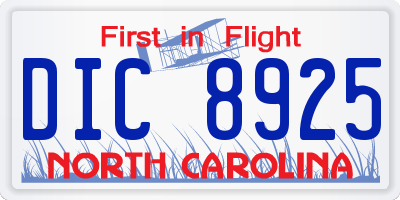 NC license plate DIC8925