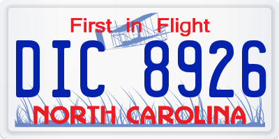 NC license plate DIC8926