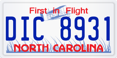 NC license plate DIC8931