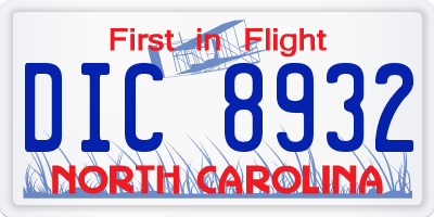 NC license plate DIC8932