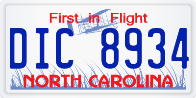 NC license plate DIC8934