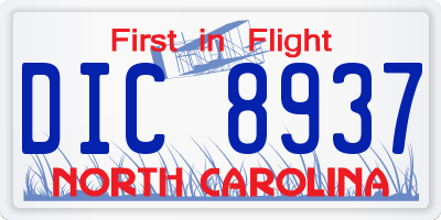 NC license plate DIC8937