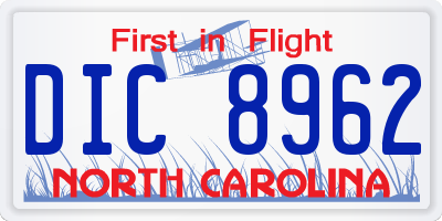 NC license plate DIC8962