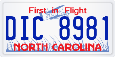 NC license plate DIC8981