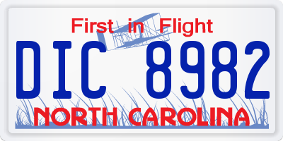 NC license plate DIC8982