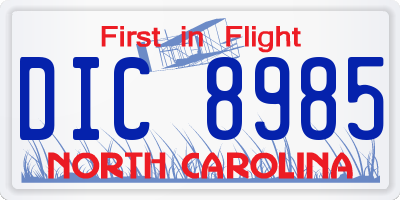 NC license plate DIC8985