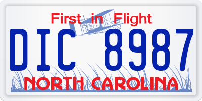 NC license plate DIC8987