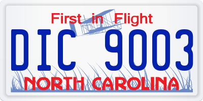 NC license plate DIC9003