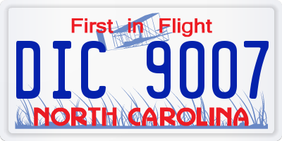 NC license plate DIC9007
