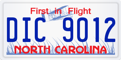 NC license plate DIC9012