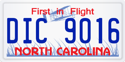NC license plate DIC9016