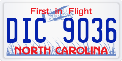 NC license plate DIC9036