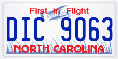 NC license plate DIC9063