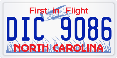 NC license plate DIC9086