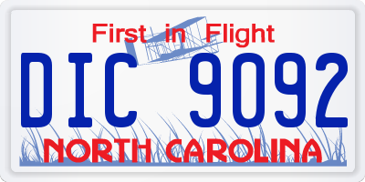 NC license plate DIC9092