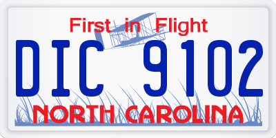 NC license plate DIC9102