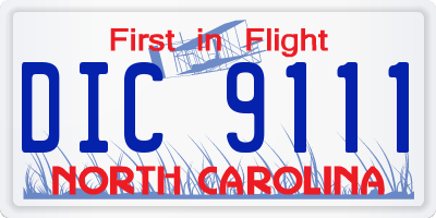 NC license plate DIC9111