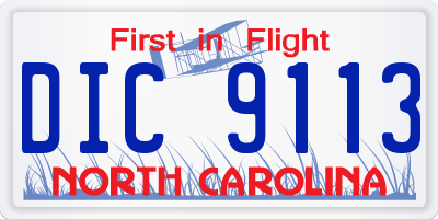 NC license plate DIC9113