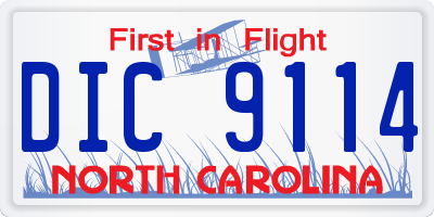 NC license plate DIC9114